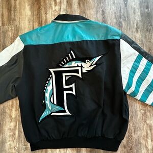 MLB Florida Marlins Vintage Leather Wool  Jacket XL 90s Jeff Hamilton